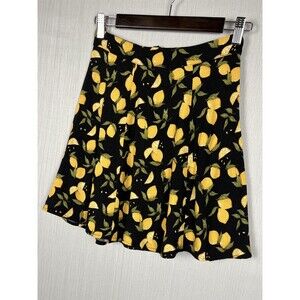 Philosophy Republic Skirt Womens 2 Black Lemon Print Crepe A-Line Feminine Flare